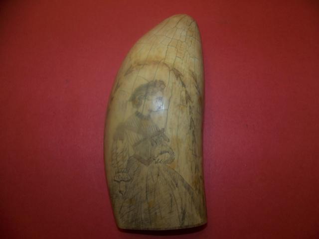 19th Century Polychrome Scrimshaw Sperm Whale's Tooth item as1604